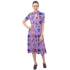 Pink 50s Pattern Keyhole Neckline Chiffon Dress by InPlainSightStyle