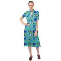 Green 50s Pattern Keyhole Neckline Chiffon Dress by InPlainSightStyle