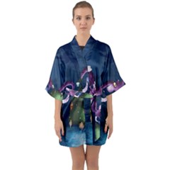 Octopus Color Half Sleeve Satin Kimono  by Blueketchupshop
