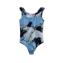 Christmas Cat Kids  Frill Swimsuit by Blueketchupshop