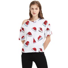 Red Christmas Hats One Shoulder Cut Out Tee