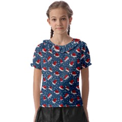 Blue Christmas Hats Kids  Frill Chiffon Blouse