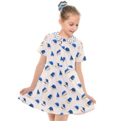 Blue Christmas Hats Kids  Short Sleeve Shirt Dress by SychEva