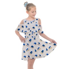 Blue Christmas Hats Kids  Shoulder Cutout Chiffon Dress by SychEva