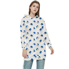Blue Christmas Hats Women s Long Oversized Pullover Hoodie by SychEva