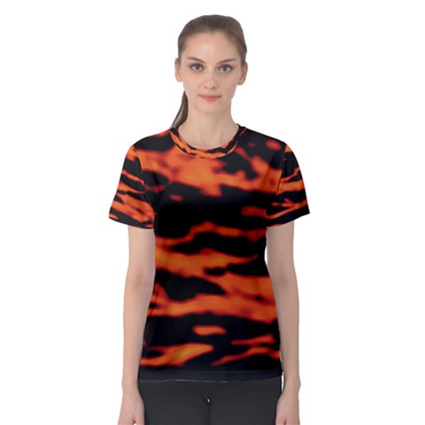 Red  Waves Abstract Series No9 Women s Sport Mesh Tee by DimitriosArt