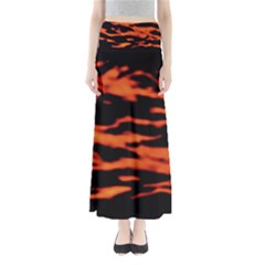 Red  Waves Abstract Series No9 Full Length Maxi Skirt by DimitriosArt