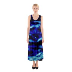 Blue Waves Abstract Series No8 Sleeveless Maxi Dress