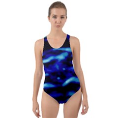 Blue Waves Abstract Series No8 Cut-Out Back One Piece Swimsuit