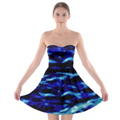 Blue Waves Abstract Series No8 Strapless Bra Top Dress by DimitriosArt