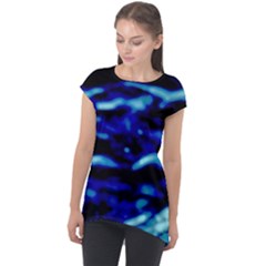 Blue Waves Abstract Series No8 Cap Sleeve High Low Top