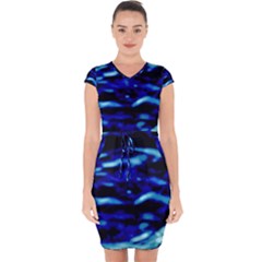 Blue Waves Abstract Series No8 Capsleeve Drawstring Dress  by DimitriosArt