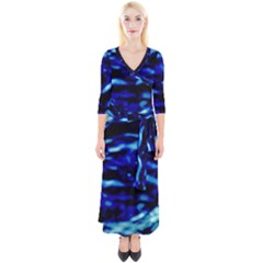 Blue Waves Abstract Series No8 Quarter Sleeve Wrap Maxi Dress