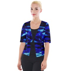 Blue Waves Abstract Series No8 Cropped Button Cardigan by DimitriosArt