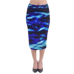 Blue Waves Abstract Series No8 Velvet Midi Pencil Skirt