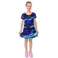 Blue Waves Abstract Series No8 Kids  Short Sleeve Velvet Dress