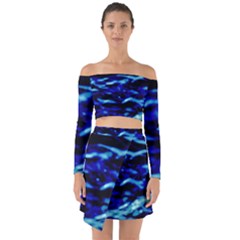 Blue Waves Abstract Series No8 Off Shoulder Top with Skirt Set