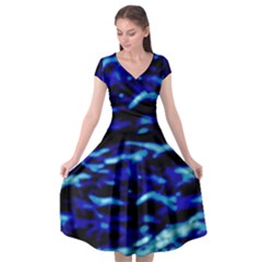 Blue Waves Abstract Series No8 Cap Sleeve Wrap Front Dress