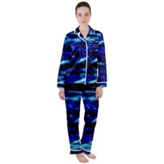 Blue Waves Abstract Series No8 Satin Long Sleeve Pajamas Set