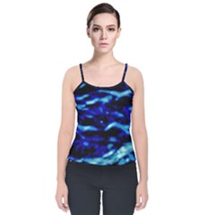 Blue Waves Abstract Series No8 Velvet Spaghetti Strap Top