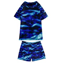 Blue Waves Abstract Series No8 Kids  Swim Tee and Shorts Set