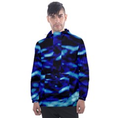 Blue Waves Abstract Series No8 Men s Front Pocket Pullover Windbreaker