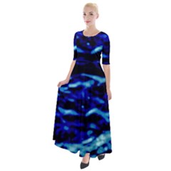 Blue Waves Abstract Series No8 Half Sleeves Maxi Dress