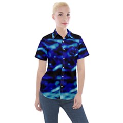 Blue Waves Abstract Series No8 Women s Short Sleeve Pocket Shirt