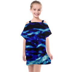 Blue Waves Abstract Series No8 Kids  One Piece Chiffon Dress