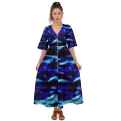 Blue Waves Abstract Series No8 Kimono Sleeve Boho Dress