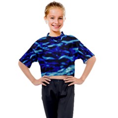 Blue Waves Abstract Series No8 Kids Mock Neck Tee