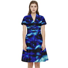 Blue Waves Abstract Series No8 Short Sleeve Waist Detail Dress