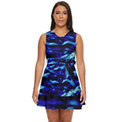 Blue Waves Abstract Series No8 Waist Tie Tier Mini Chiffon Dress