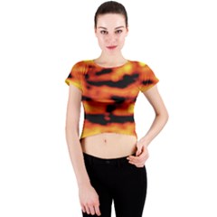 Red  Waves Abstract Series No5 Crew Neck Crop Top by DimitriosArt
