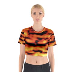 Red  Waves Abstract Series No5 Cotton Crop Top by DimitriosArt