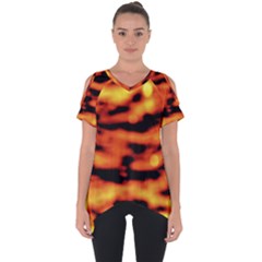 Red  Waves Abstract Series No5 Cut Out Side Drop Tee by DimitriosArt