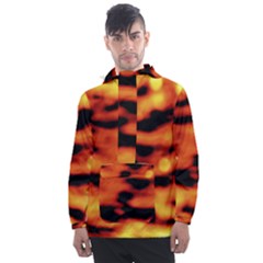 Red  Waves Abstract Series No5 Men s Front Pocket Pullover Windbreaker by DimitriosArt