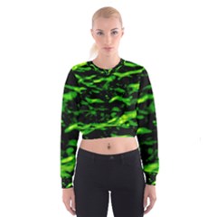 Green  Waves Abstract Series No3 Cropped Sweatshirt by DimitriosArt