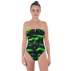 Green  Waves Abstract Series No3 Tie Back One Piece Swimsuit by DimitriosArt