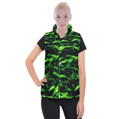 Green  Waves Abstract Series No3 Women s Button Up Vest by DimitriosArt