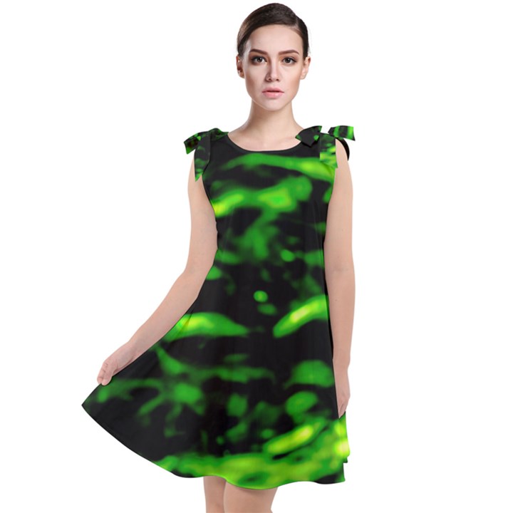 Green  Waves Abstract Series No3 Tie Up Tunic Dress