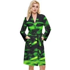 Green  Waves Abstract Series No3 Long Sleeve Velour Robe by DimitriosArt