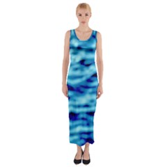 Blue Waves Abstract Series No4 Fitted Maxi Dress