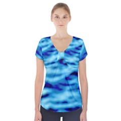 Blue Waves Abstract Series No4 Short Sleeve Front Detail Top by DimitriosArt