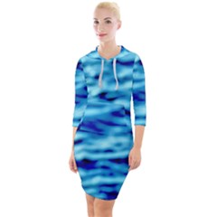 Blue Waves Abstract Series No4 Quarter Sleeve Hood Bodycon Dress