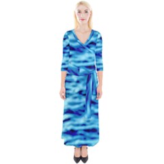 Blue Waves Abstract Series No4 Quarter Sleeve Wrap Maxi Dress