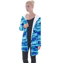 Blue Waves Abstract Series No4 Longline Hooded Cardigan