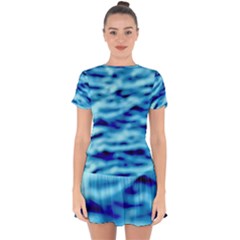 Blue Waves Abstract Series No4 Drop Hem Mini Chiffon Dress by DimitriosArt