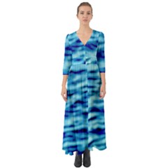 Blue Waves Abstract Series No4 Button Up Boho Maxi Dress