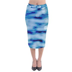 Blue Waves Abstract Series No5 Velvet Midi Pencil Skirt by DimitriosArt
